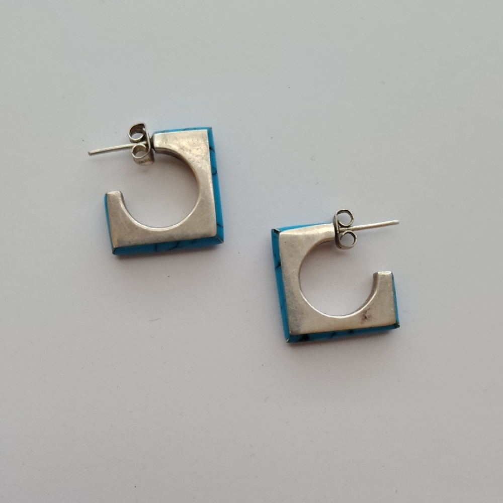 Silver and Turquoise Geometric Earrings